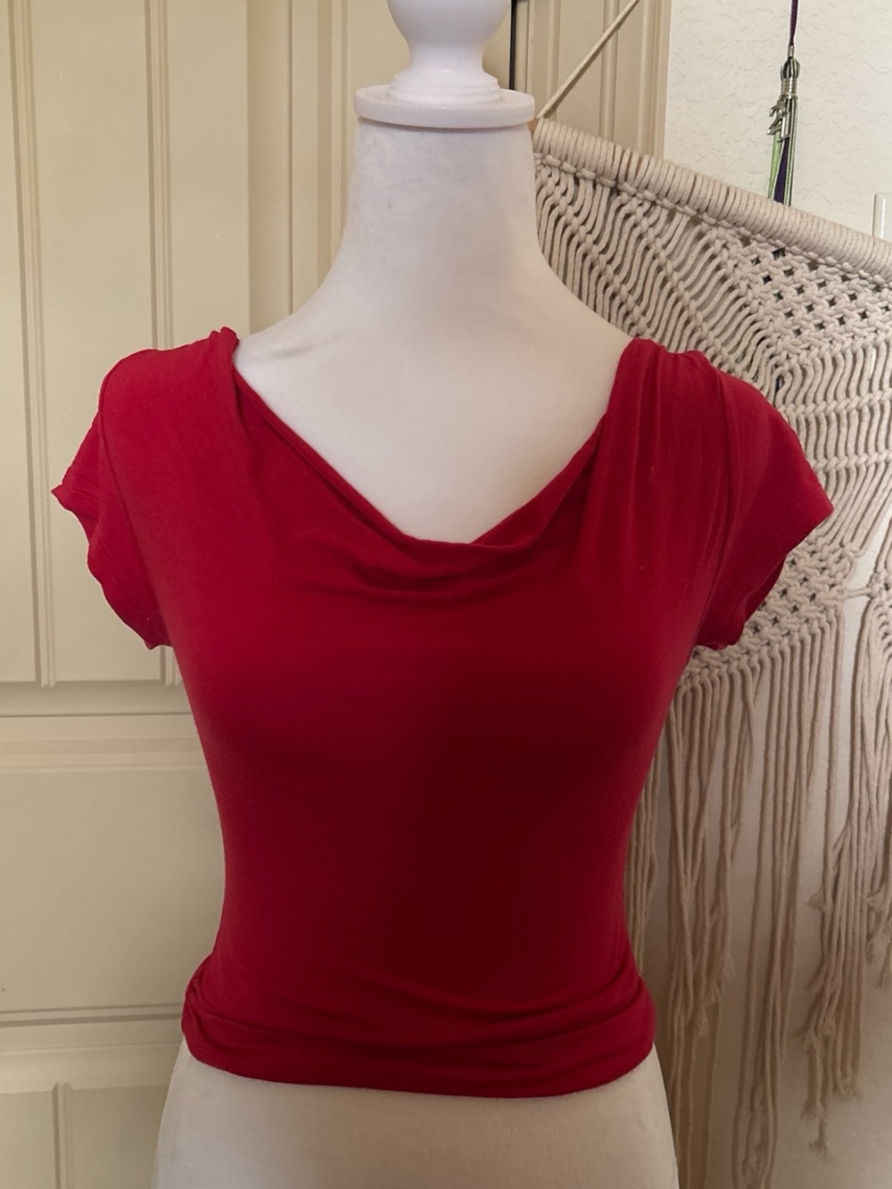 Urban Outfitters Red Cap Sleeve Drape Neck Top